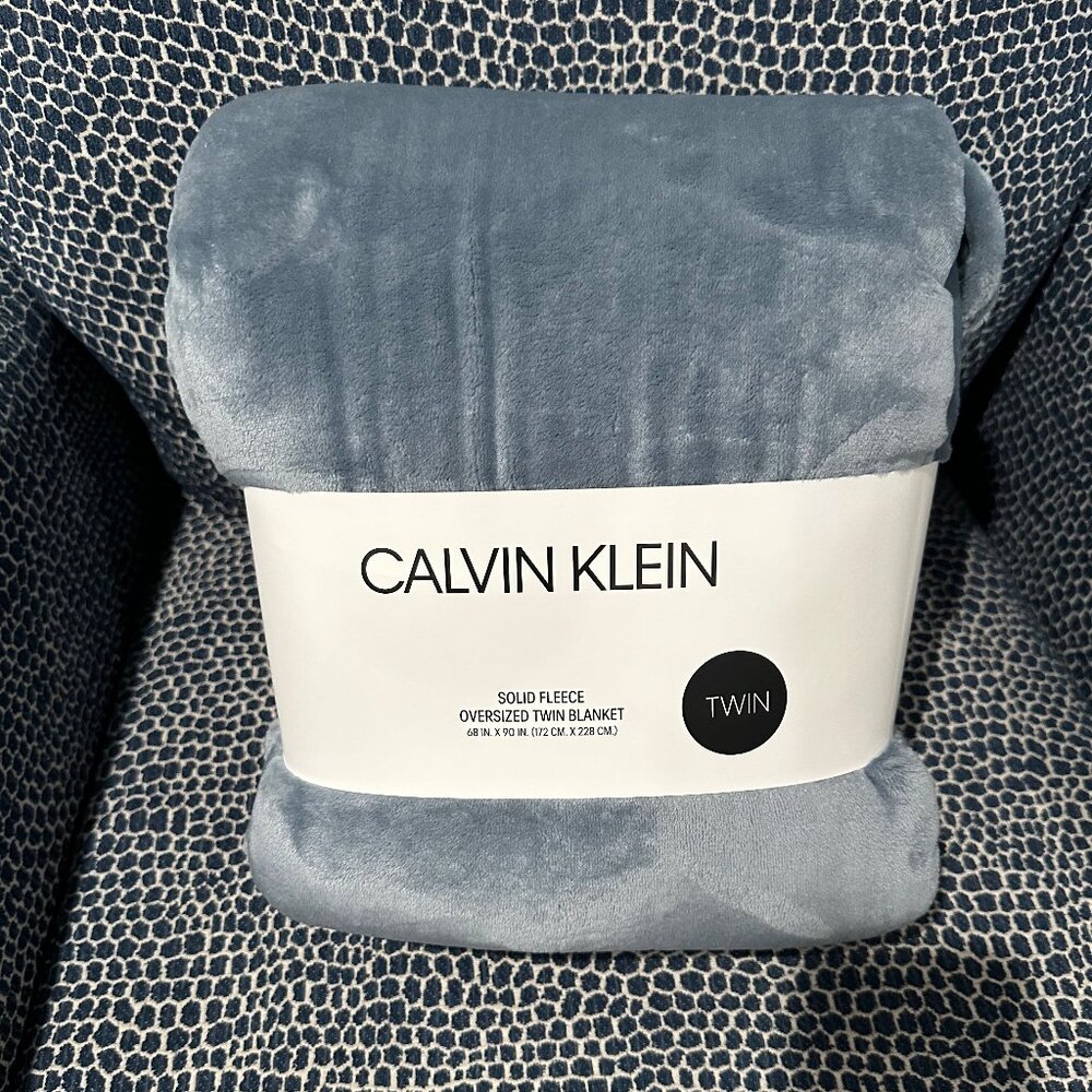 Calvin Klein Oversized Twin Fleece Blanket | in Gray Blue Slate